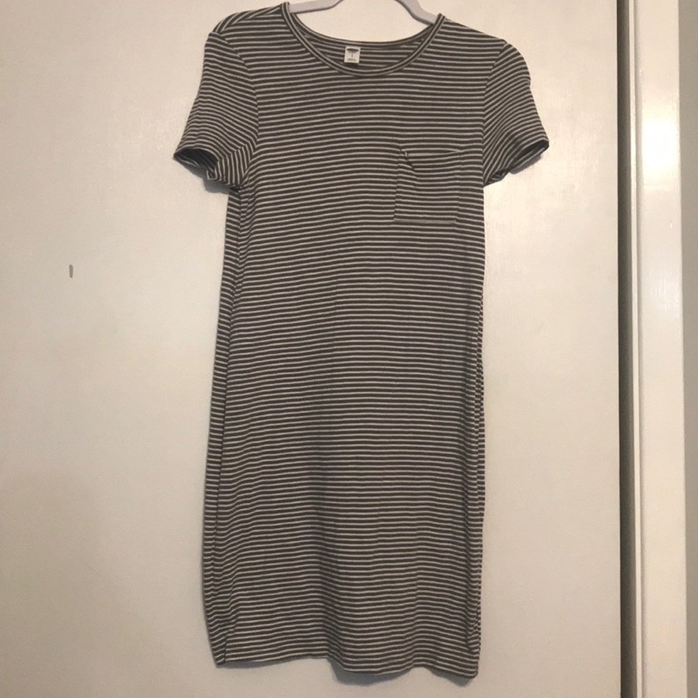 Grey and White Striped T-shirt Dress